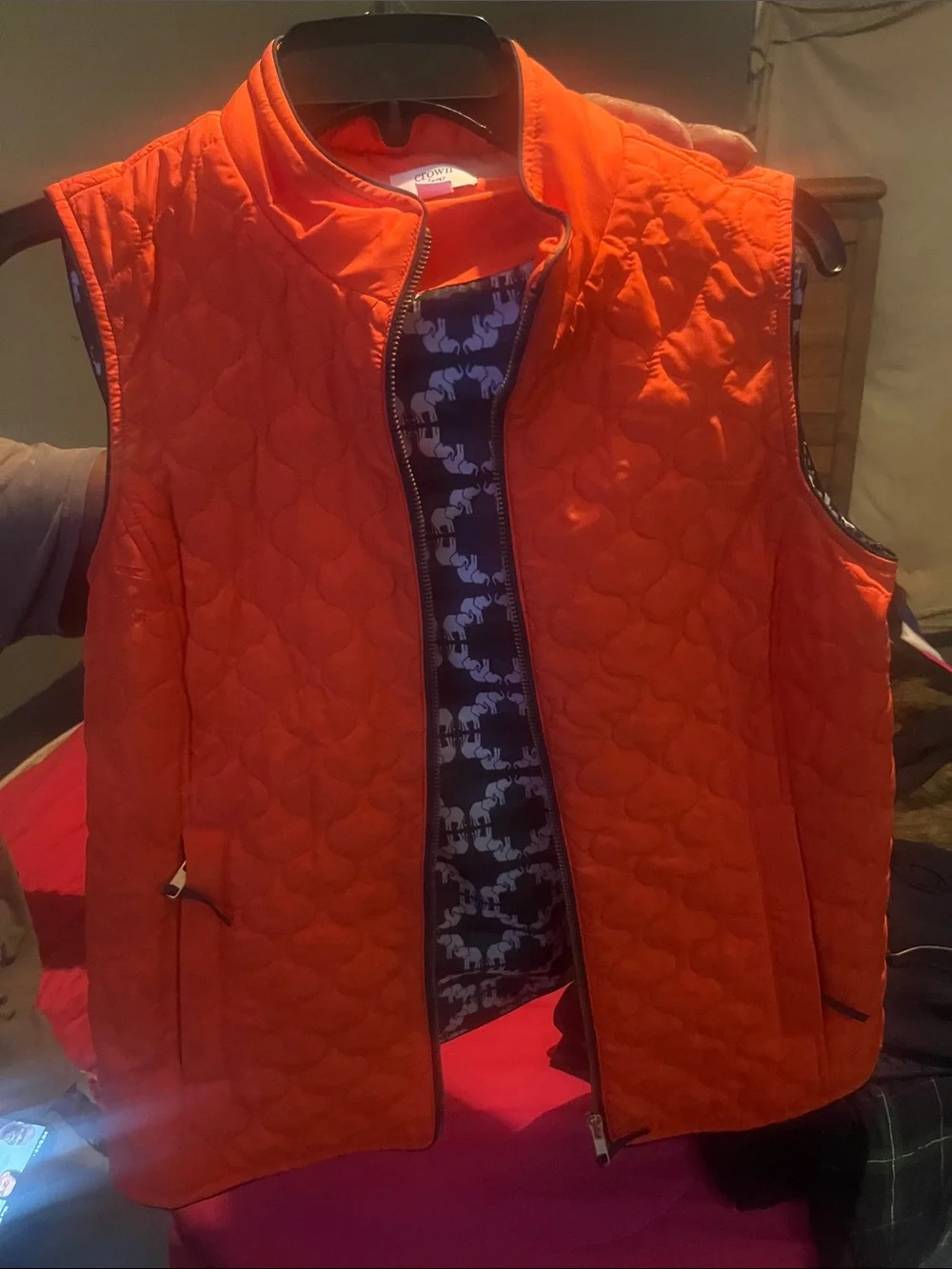 crown & ivy Quilted Bright Orange Sleeveless Vest